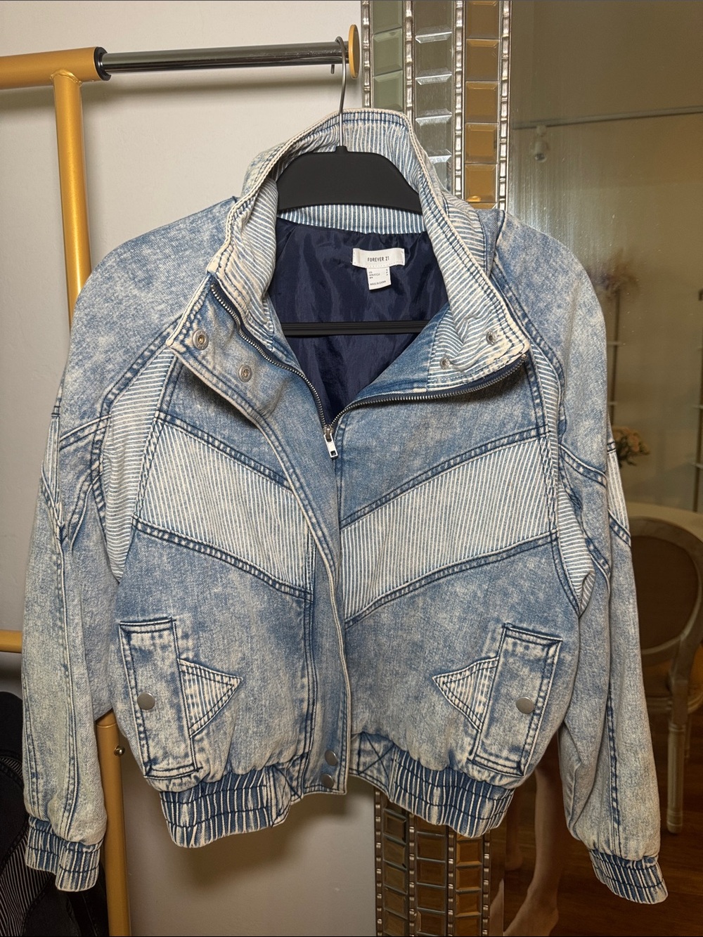 Forever 21 Light Blue Acid Wash Jean Bomber Jacket